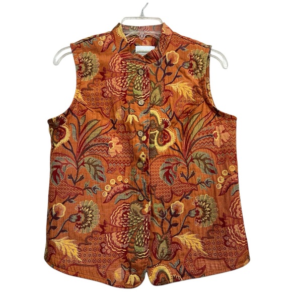 Coldwater Creek Jackets & Blazers - Vintage Women Tapestry Vest Orange Floral Forest Fairy Boho Cottagecore‎ Gypsy